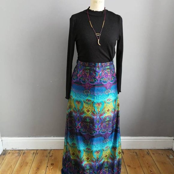 Gorgeous vintage 70s maxi skirt-bold Bohemian print M - Picture 5 of 5